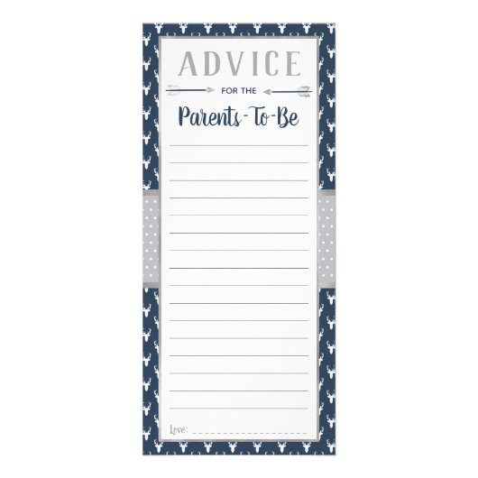 ウッドランド鹿アドバイスカード、赤ちゃんシャワー、海軍、グレー ラックカード (正面)