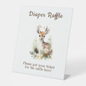 ウッドランド鹿アニマル赤ちゃんシャワーおむつラッフル 台座サイン (正面)