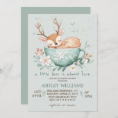 ウッドランド鹿フローラティーカップベビーシャワー 招待状 (正面/裏面)