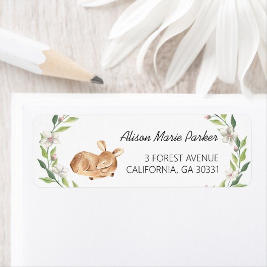 ウッドランド鹿フローラ緑の赤ちゃんシャワー戻る ラベル (インサイチュ)