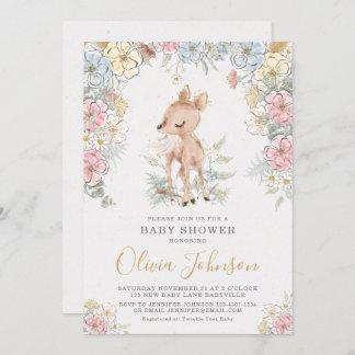 ウッドランド鹿フローラ赤ちゃんシャワー 招待状