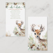 ウッドランド鹿ベビーシャワー少年、ベビー用の本 エンクロージャーカード (正面/裏面)