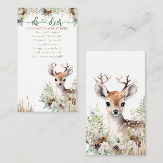 ウッドランド鹿ベビーシャワー少年、ベビー用の本 エンクロージャーカード (正面/裏面)