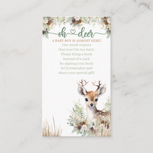 ウッドランド鹿ベビーシャワー少年、ベビー用の本 エンクロージャーカード (正面)