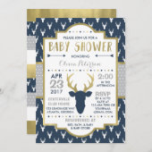 ウッドランド鹿ベビーシャワー招待状ホイルフェイクー 招待状 (正面/裏面)