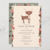ウッドランド鹿男女兼用の赤ちゃんシャワー散水 招待状 (正面/裏面)