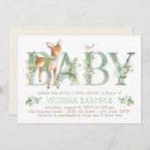 ウッドランド鹿男女兼用の赤ちゃんシャワー 招待状 (正面/裏面)