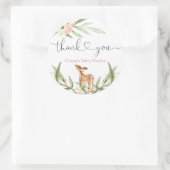 ウッドランド鹿赤面ピンクの金ゴールド女の子の赤ちゃんシャワー ラウンドシール (バッグ)