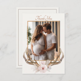 ウッドランド鹿〔雄ジカの〕枝角ベビーシャワーサンキューカード- サンキューカード