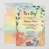 ウッドランド おとこのこ フォレストフレンド ベイビーシャワー    招待状 (正面/裏面)