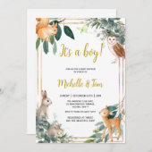 ウッドランド おとこの赤ちゃん歓迎会 招待状 (正面/裏面)