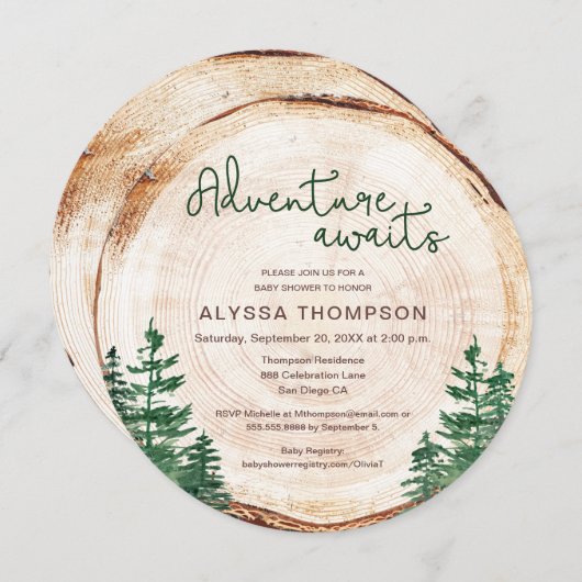 ウッドランド・アドベンチャー素朴が赤ちゃんシャワーを待つ 招待状 (正面/裏面)