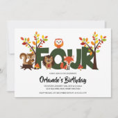 ウッドランド・アニマルの4回目の誕生日パーティーへの招待 招待状 (正面)