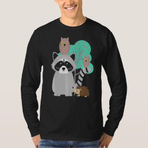 ウッドランド・アニマルズかわいいラクーンフクロウ Tシャツ