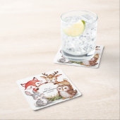 ウッドランド・アニマルズかわいい赤ちゃんシャワー スクエアペーパーコースター (インサイチュ)