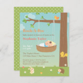 ウッドランド・アニマルズがバイバイ・ベビーシャワーを浴びる 招待状 (正面/裏面)