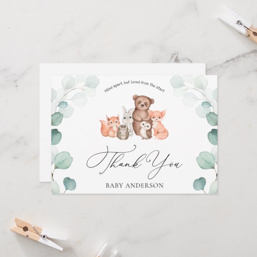 ウッドランド・アニマルズシャワーbyメールありがとうはがき カード (正面/裏面インサイチュ)