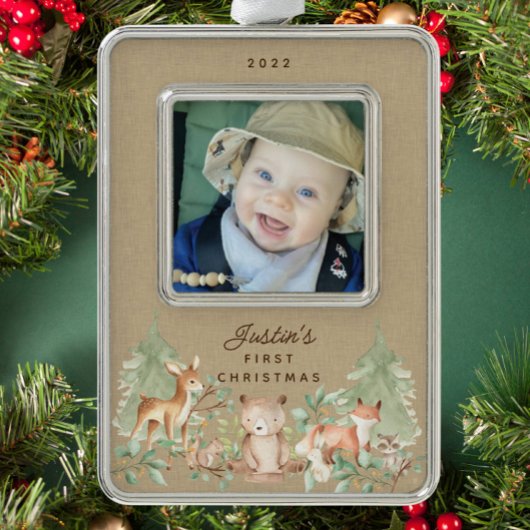 ウッドランド・アニマルズベビー初 シルバープレートフレームオーナメント