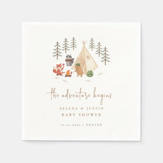 ウッドランド・アニマルズ冒険が赤ちゃんのシャワーを始める スタンダードカクテルナプキン (正面)