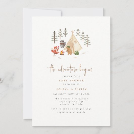 ウッドランド・アニマルズ冒険が赤ちゃんのシャワーを始める 招待状 (正面)