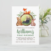 ウッドランド・アニマルズ写真第1回バースデーキツネベアバニー 招待状 (スタンド正面)