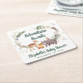 ウッドランド・アニマルズ冬の赤ちゃんシャワー スクエアペーパーコースター (アングル)