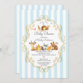 ウッドランド・アニマルズ少年の赤ちゃんシャワー 招待状 (正面/裏面)