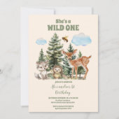 ウッドランド・アニマルズ彼は野生の一歳の誕生日 招待状 (正面)