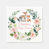 ウッドランド・アニマルズ緑の赤ちゃんシャワー スタンダードカクテルナプキン (正面)