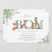 ウッドランド・アニマルズ緑の赤ちゃんシャワー 招待状 (正面/裏面)