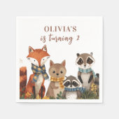 ウッドランド・アニマルズ誕生日パーティ素朴ー スタンダードカクテルナプキン (正面)