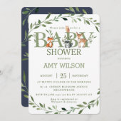 ウッドランド・アニマルズ赤ちゃんシャワーお洒落緑 招待状 (正面/裏面)