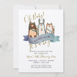 ウッドランド・アニマルズ赤ちゃんシャワー招待状- Its a BOY 招待状