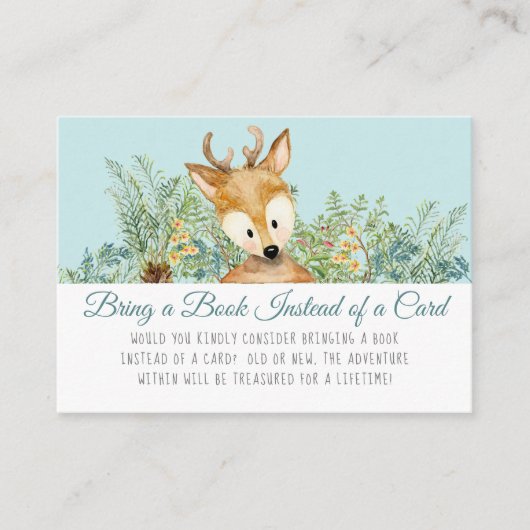 ウッドランド・アニマルズ鹿男の赤ちゃんが本を持ってくる エンクロージャーカード (正面)