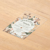 ウッドランド・アニマルズ・アドベンチャーが赤ちゃんのシャワーを待つ アクリル招待状 (レイダウン)