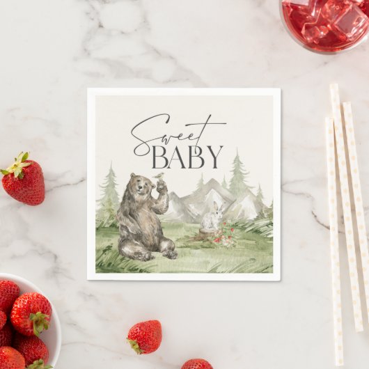 ウッドランド・アニマルズ・アドベンチャーが赤ちゃんのシャワーを待つ スタンダードカクテルナプキン (インサイチュ)