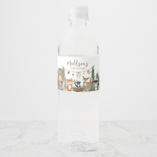 ウッドランド・アニマルズ・アドベンチャーが赤ちゃんのシャワーを待つ ペットボトルラベル (正面)