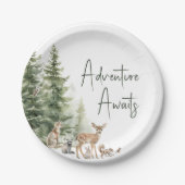 ウッドランド・アニマルズ・アドベンチャーが赤ちゃんのシャワーを待つ ペーパープレート (正面)