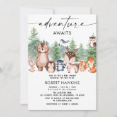 ウッドランド・アニマルズ・アドベンチャーが赤ちゃんのシャワーを待つ 招待状 (正面)