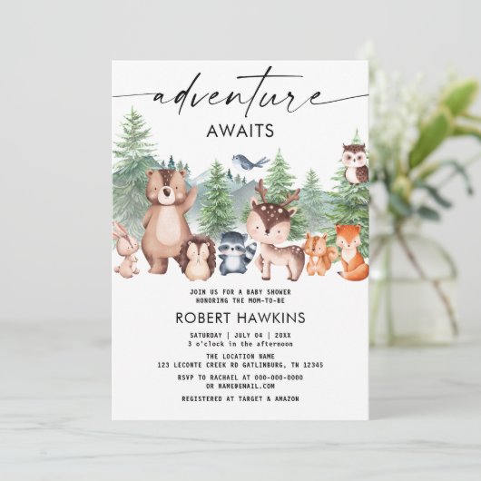 ウッドランド・アニマルズ・アドベンチャーが赤ちゃんのシャワーを待つ 招待状 (スタンド正面)