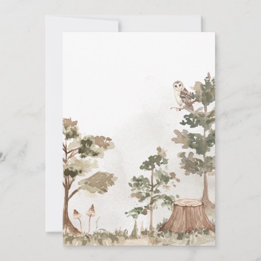 ウッドランド・アニマルズ・アドベンチャーが赤ちゃんのシャワーを待つ 招待状 (裏面)