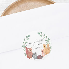 ウッドランド・アニマルズ・カップルの赤ちゃんシャワー ラウンドシール