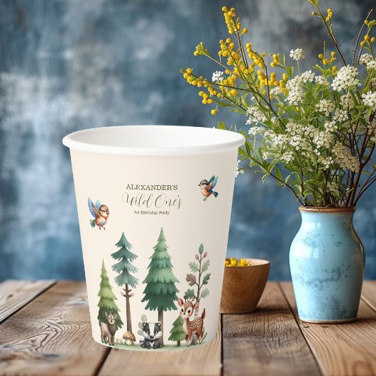 ウッドランド・アニマルズ・グリーンリー・ワイルドワン誕生日 紙コップ