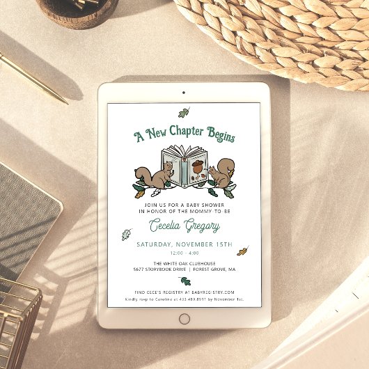 ウッドランド・アニマルズ・ブックをテーマにした赤ちゃんシャワー 招待状