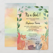 ウッドランド・イッツ・ア・ガール　フォレスト・フレンズ　ベイビー・シャワー 招待状 (正面/裏面)