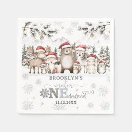 ウッドランド・ウィンター・ワンダーランド クリスマス 1歳の誕生日 スタンダードカクテルナプキン