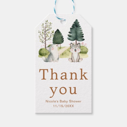 ウッドランド・ウルフ・ベビーシャワー ギフトタグ (正面)