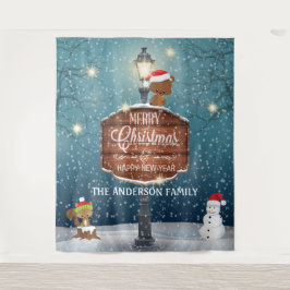 『ウッドランド・カントリー・ランプ』雪の中にかわいい動物を掲示 タペストリー