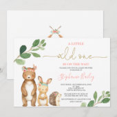 ウッドランド·ガール·ベビー·シャワー 招待状 (正面/裏面)