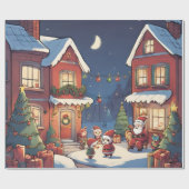 ウッドランド・クリスマスレッドヴィンテージサンタイラストレーション ラッピングペーパー (フラット)